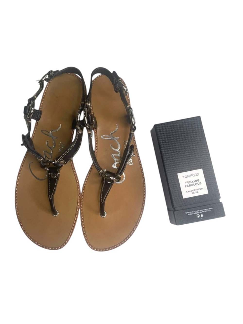 Deadstock: new Coach ࿌ Raiven Hardware Turnlock Flat Sandals ࿌ Black Leather ࿌ - Picture 11 of 16
